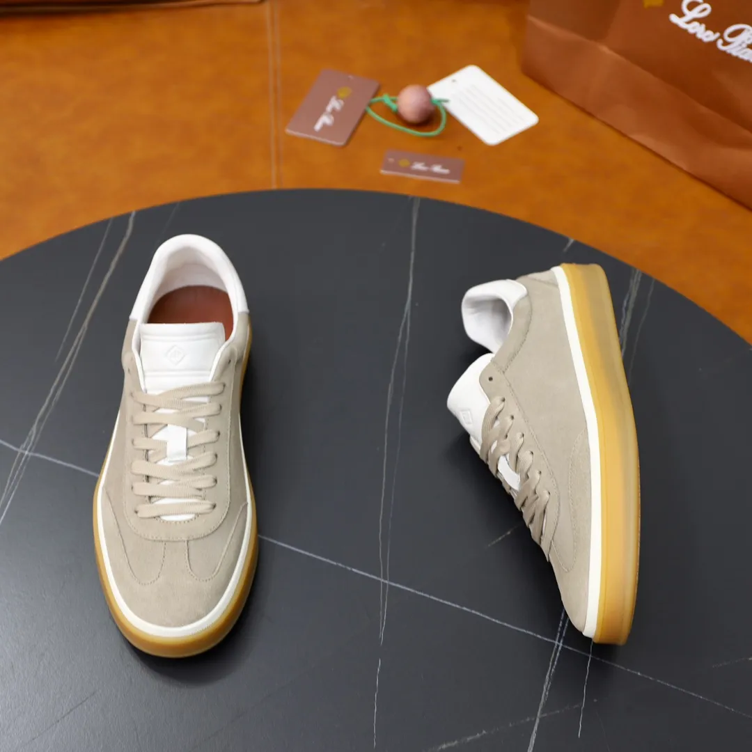 Men's Men's Shoes💰540💰••New Products•• LoroPian*_Noyo-Pianya New men's casual moral training sneakers, LP lace-up casual shoes!  Made of original imported soft cowhide and suede fabric, it highlights the sporty style. The heel is decorated with logo embossing and the original molding. The raw rubber translucent sole combined with the color welt adds a sense of modernity to the shoe. The shoe is overall refreshing and easy to match with style. It has a full cowhide lining for the feet. The original box packaging at the counter comes with wooden balls and a dust bag! Size: 38-44 (.45 customized)